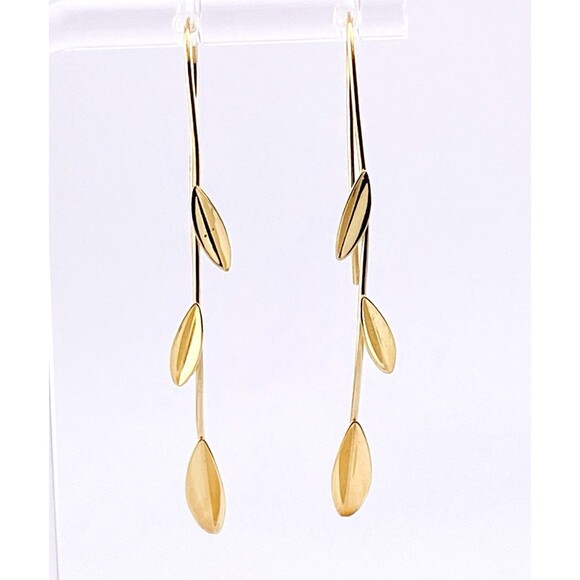 Jacmel JCM 14k Gold Leaves on A Branch Drop Earrings 2" Long Slender and Elegant - Picture 1 of 7